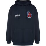 Trendyol Navy Blue Men's Oversized Hooded Embroidery Cotton Sweatshirt