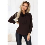 Numoco 140-29 Business blouse with long sleeves and a tie at the front - chocolate | Shoptok.si