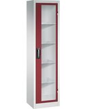 C+P Omara s krilnimi vrati z akrilnim steklom, VxŠxG 1950 x 502 x 400 mm, 4 police, svetlo sive / rubinasto rdeče barve | Shoptok.si