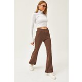 Olalook Women's Bitter Brown Cross Band Detail Raised Spanish Leggings | shoptok.hr