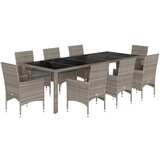  The Living Store Vrtna jedilna garnitura 9-delna blazine siv poli ratan steklo - Vrtna Jedilna Garnitura, (21446715) | Shoptok.si