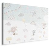  Slika - Sky with Balloons - Balloons in Subdued Colors Flying in the Sky Among Clouds Rainbows and Stars 30x20 Standard | shoptok.hr