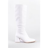 Capone Outfitters Oval Toe Side Zipper White Heeled Women's Boots | Shoptok.si