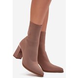 Boto Fabric Slip-On Women's Ankle Boots on Heel Beige Virelle | Shoptok.si