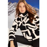 Trendyol Winter Essentials Black Thick Fleece Patterned Zipper Stand-Up Collar Knitted Sweatshirt Cene