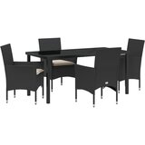 vidaXL 5-delna vrtna jedilna garnitura z blazinami Črna poli ratan, vrtna miza Črna 160x80x73 cm Kaljeno steklo Cene