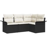 vidaXL 4-delni set vrtnih kavčev s blazinami Črn poli ratan, 2-sedežna vrtna sofa s shrambo in blazinami Črn poli ratan Cene