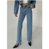 Laluvia Light Blue Snow Washed Straight Loose Palazzo Jeans cene