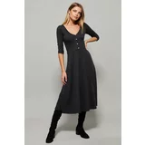Cool & Sexy Women's Anthracite Button Accessory V-Neck Dress
