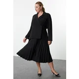 Trendyol Curve Black Pleated Skirt Woven Plus Size Jacket Dress