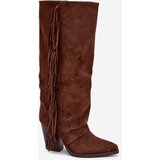 Boto Women's Cowboy Boots With Fringes On A Heel Brown Tivara | Eponuda.ba