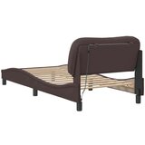  Posteljni okvir z LED lučkami temno rjav 90x190 cm tkanina | Shoptok.si