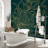  Foto tapeta - Green boudoir - linear drawing of a flower in golden colours on a dark background 250x175 | shoptok.hr