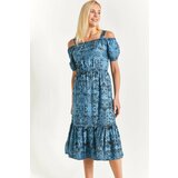 armonika Women's Ice Blue Patterned Dress with Elastic Waist and Straps cene