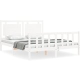 The Living Store Posteljni okvir z vzglavjem bel 160x200 cm trden les - Posteljni Okvir, (21525338) | Shoptok.si