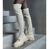 Gemre Light beige boots with a stretchy shaft on a flat heel Vrissa | Shoptok.si