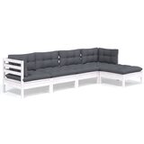 Maison Chic Seti vrtnega pohištva - Vrtna garnitura - Vrtni pohištvo set 5-delna z blazinami bela borovina, (21817228) | Shoptok.si