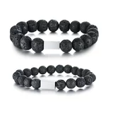 Kesi Bracelet made of volcanic stone and surgical steel - black