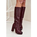 Boto Women Knee High Boots On Heels Eco Leather Burgundy Thalina | Shoptok.si