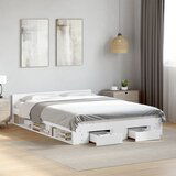 Maison Chic Posteljni okvir - Dvoposteljna postelja - Zakonska postelja s predali bel 150x200 cm inženirski les, (21694624) | Shoptok.si