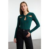 Trendyol Emerald Green Cut Out and Gathered Detailed Fitted/Fits Body Elastic Snap Knit Bodysuit | Shoptok.si