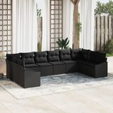 vidaXL vrtni kauč set Set od 10 Crna Ratan, Poliester | shoptok.hr