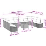 vidaXL 11-delni set vrtnega kavča z blazinami Bež Poly Rattan Acacia | Shoptok.si