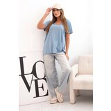 Kesi Włoski Women's cotton blouse with V-neckline and short sleeves denim | shoptok.hr