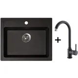 Sudoper crni+baterija Xgranit Quadro 60 Metalac