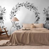  Foto tapeta - Romantic wreath - grey plant motif with leaves with rose pattern 150x105 | shoptok.hr
