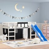  The Living Store Otroški pograd z zavesami bel in črn 80x200 cm trdna borovina - Otroški Pograd, (21454110) | Shoptok.si