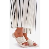 S. BARSKI Leather Women's Slippers With Buckle D&A Beige | Shoptok.si