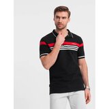 Ombre Męska koszulka polo z trójkolorowymi pasami - czarna | shoptok.hr