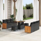 vidaXL set vrtnih sofa sa 9 dijelova s jastučićima crni poli ratan akacija | shoptok.hr