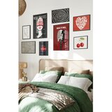 Wallxpert set od 8 uramljenih slika Çgs-001, crveno-crni rokenrol motivi – gitara, usne, trešnje i natpis don't let it break your heart, crni ram Cene
