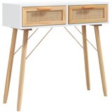 The Living Store Konzolni stol bijeli 80x30x75 cm od borovine i prirodnog ratana | shoptok.hr