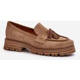 Zazoo 3469 Suede Women's Loafers With Fringes Beige | Shoptok.si
