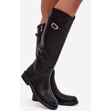 Boto Women's Flat Heel Boots with Strap and Gold Buckle Black Sylvena | shoptok.hr