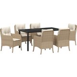 vidaXL 7-dijelni set za objedovanje u vrtu s jastucima bež Poli Rattan | shoptok.hr