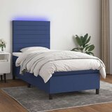  Box spring postelja z vzmetnico LED modra 90x200 cm blago Cene