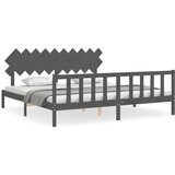 The Living Store Posteljni okvir z vzglavjem siv 200x200 cm trden les - Posteljni Okvir, (21525704) | Shoptok.si
