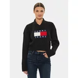 Tommy Jeans Pulover Center Flag DW0DW18528 Črna Relaxed Fit