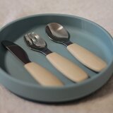 Petite&Mars Take&Match Stainless Steel Cutlery Set pribor za otroke Dusty Rose 12m+ 3 kos | Shoptok.si