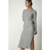 Happiness İstanbul Women's White Polo Neck Striped Camisole Dress Cene