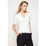 Trendyol Ecru Polo Neck Fitted Stretchy Knitted Blouse cene