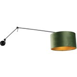 QAZQA Stenska svetilka črna z velur senčnikom zelena 35 cm nastavljiva - Blitz | Shoptok.si