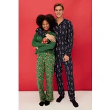 Trendyol Men's Navy Blue Christmas Theme Shirt Collar Regular fit Knitted Pajamas Set