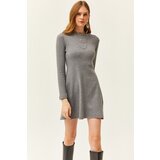 Olalook Women's Smoky Crew Neck Skirt Flared Ribbed Dress Cene