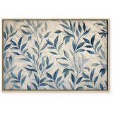  Slika - Leaves in Blue Color Delicate Botanical Motif 90x60 U prirodnom drvenom okviru | shoptok.hr