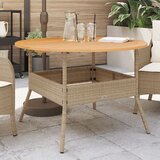 vidaXL Vrtna miza z leseno mizno ploščo bež Ø110x71 cm poli ratan | Shoptok.si